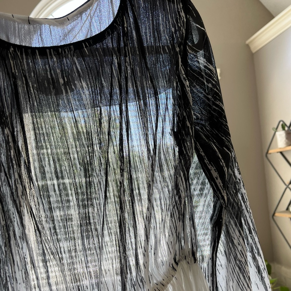 P.C.F. Petites by Hal Ferman 70's Vintage BW Patterned Sheer Midi Dress - Picture 6 of 8